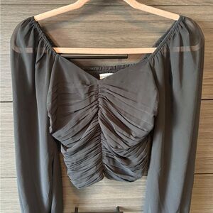 Abercrombie & Fitch Black Ruched Sheer-Sleeve Blouse
